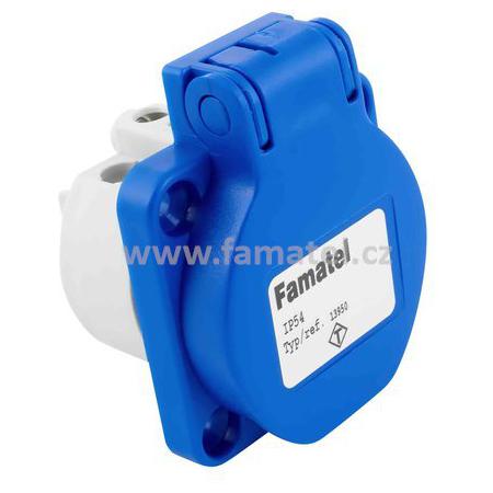 Famatel 13950 Zásuvka vestavná IP54 SCHUKO 230V/16A (s postranními ochrannými kontakty), modrá