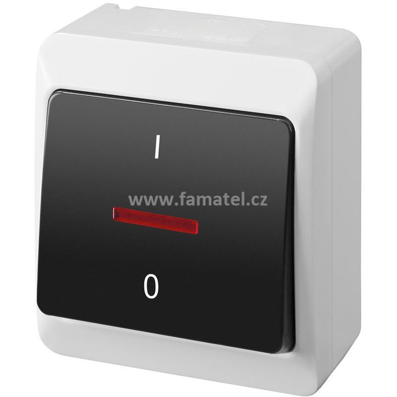 Famatel 5343-01 GALATEA IP44 Spínač dvoupólový podsvětlený č.2So (bílá / kolébka černá)