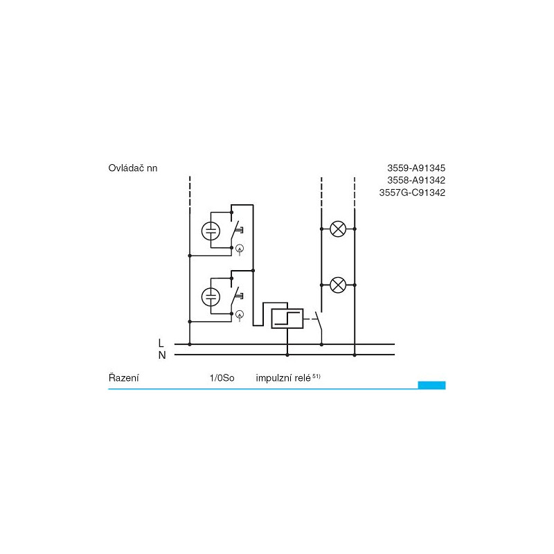 Ovládač (tlačítko) řazení 1/0, 1/0So, 1/0S, kolébkový bezšroubový ABB 3559-A91345
