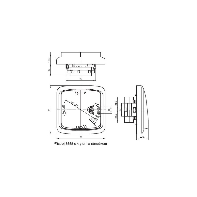 Vypínač řazení 2, 2S, kolébkový šroubový ABB 3558-A02340