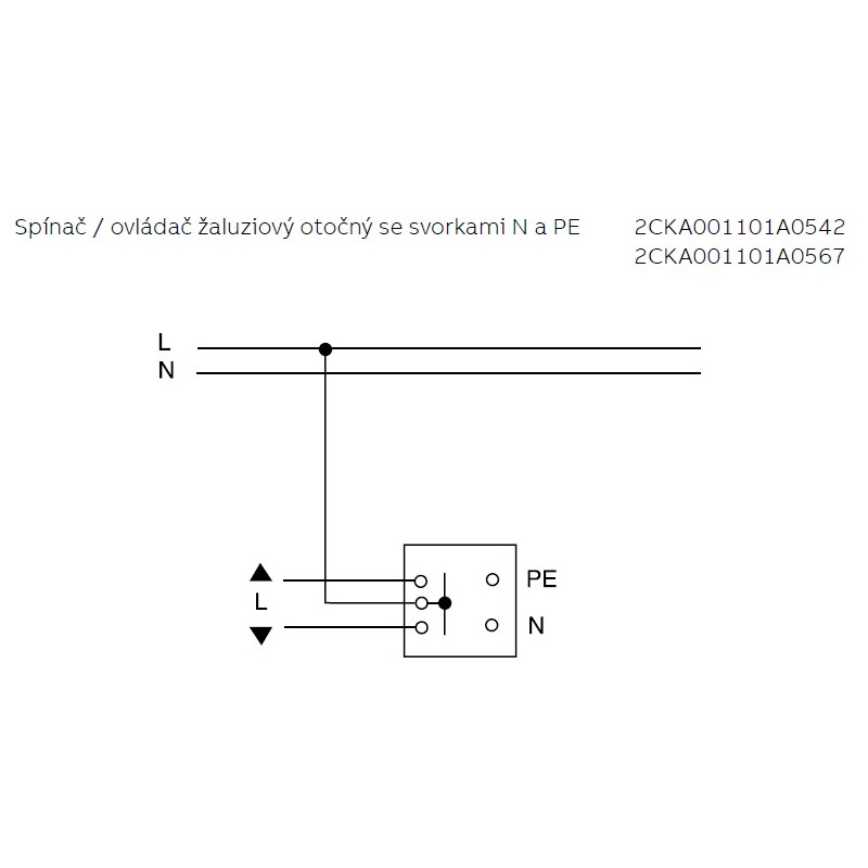 Vypínač žaluziový otočný, řazení 1+1 (1pólový, N, PE) ABB 2CKA001101A0542