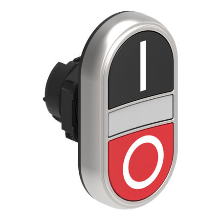 LOVATO Electric LPCBL7122 Dvoutlačítková plastová hlavice černá/červená se symboly I-O lícující prosvětlený střed
