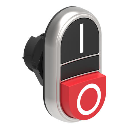 LOVATO Electric LPCB7222 Dvoutlačítková plastová hlavice černá/červená se symboly I-O