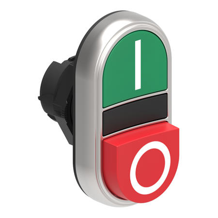 LOVATO Electric LPCB7223 Dvoutlačítková plastová hlavice zelená/červená se symboly I-O lícující + vystouplé
