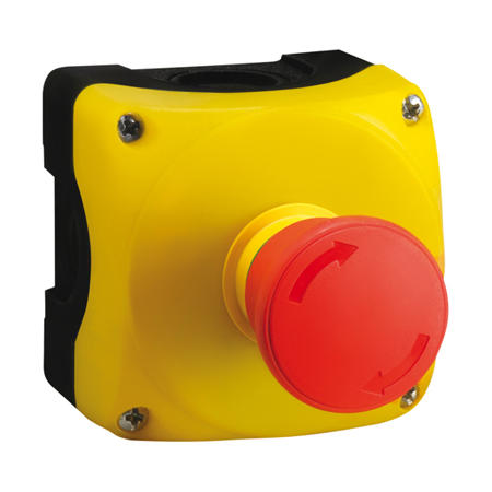 LOVATO Electric LPZP1B503 kompletní ovládací skříň, E-stop/tlačítko LPCB6644, žlutý kryt, dle ČSN/EN/ISO 13850
