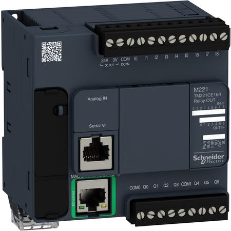 Schneider Electric TM221CE16R PLC Modicon M221, 100-240VAC, 9DI, 7DQ (relé), 1x Ethernet, 1x Sériová linka, 1x miniUSB, slot SD