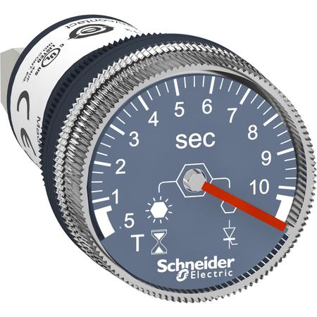 Schneider Electric XB5DTGM2 Časovač, montáž na panel, zpožděné sepnutí, 0,5 s až 10 s, 100…240 V AC/DC