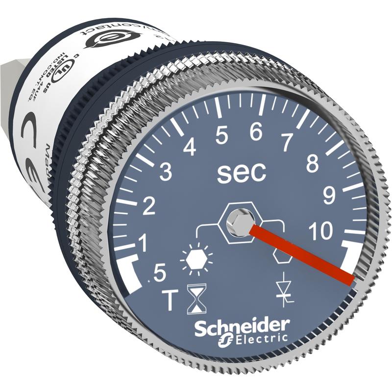 Schneider Electric XB5DTGM2 Časovač, montáž na panel, zpožděné sepnutí, 0,5 s až 10 s, 100…240 V AC/DC