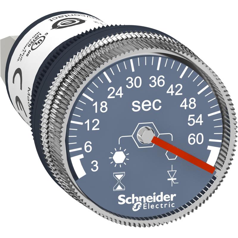Schneider Electric XB5DTGM3 Časovač, montáž na panel, zpožděné sepnutí, 3 s až 60s, 100…240 V AC/DC