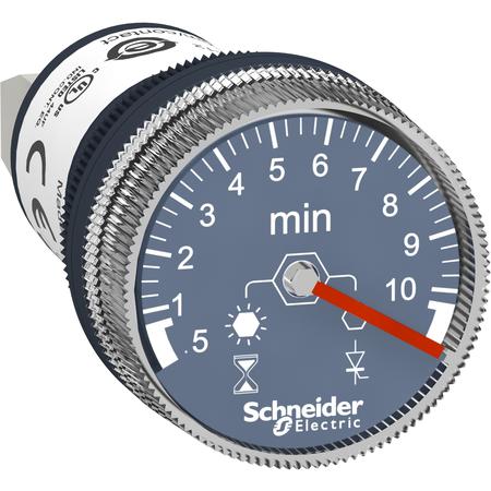 Schneider Electric XB5DTGM4 Časovač, montáž na panel, zpožděné sepnutí, 0,5 min až 10 min, 100…240 V AC/DC