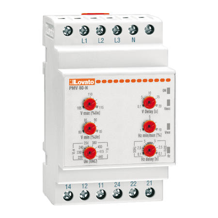 LOVATO Electric PMV80NA440 ochranné relé, Min. a max.napětí/frekv., výpadek L/N, sled fází, 220÷254/380÷440VAC