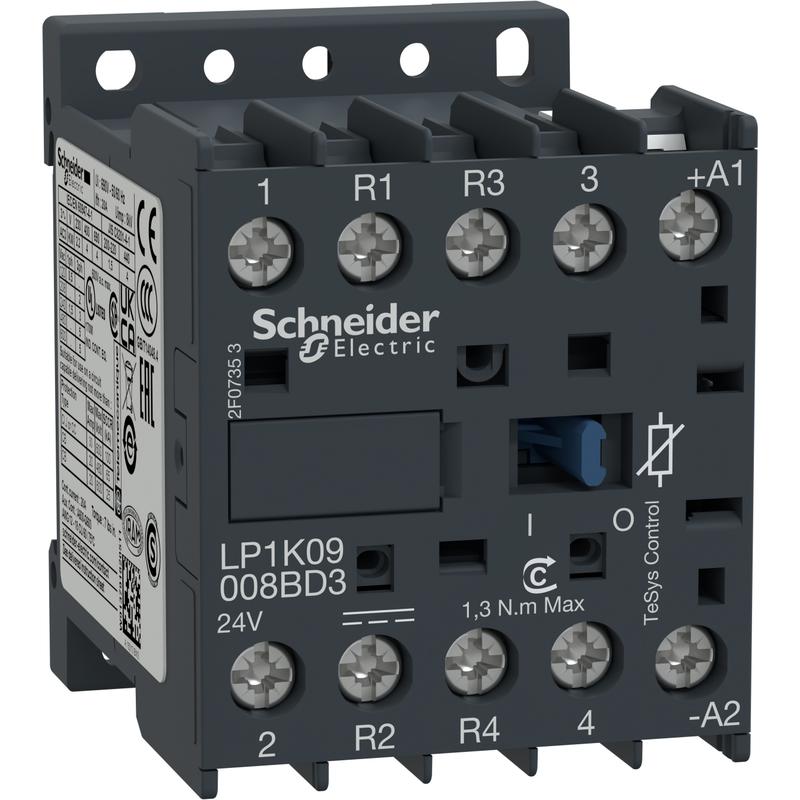 Schneider Electric LP1K09008BD3 TeSys K stykač - 4P (2Z + 2V) -AC-1 - &lt;= 440 V 20 A - cívka 24 V DC