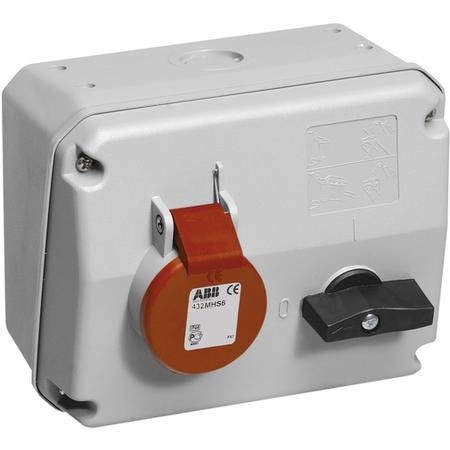 ABB 2CMA167631R1000 Zásuvka s blokovaným vypínačem, horizontální, 4p., 16 A, IP44, 6 h, šedá-červená