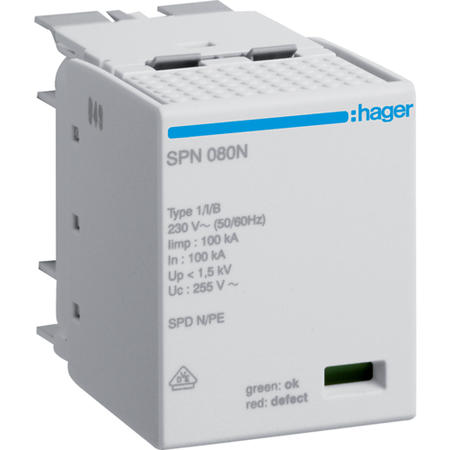 Hager SPN080N Výměnný modul svodiče T1+T2 pro N-PE,  Iimp 100 kA (10/350) pro SPN802x