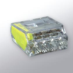WAPRO PC254 krabicová WAPRO svorka bezšroubová, 1 - 2,5 mm2, 4 pólová, průhledná / žluté odlišení , 100 ks