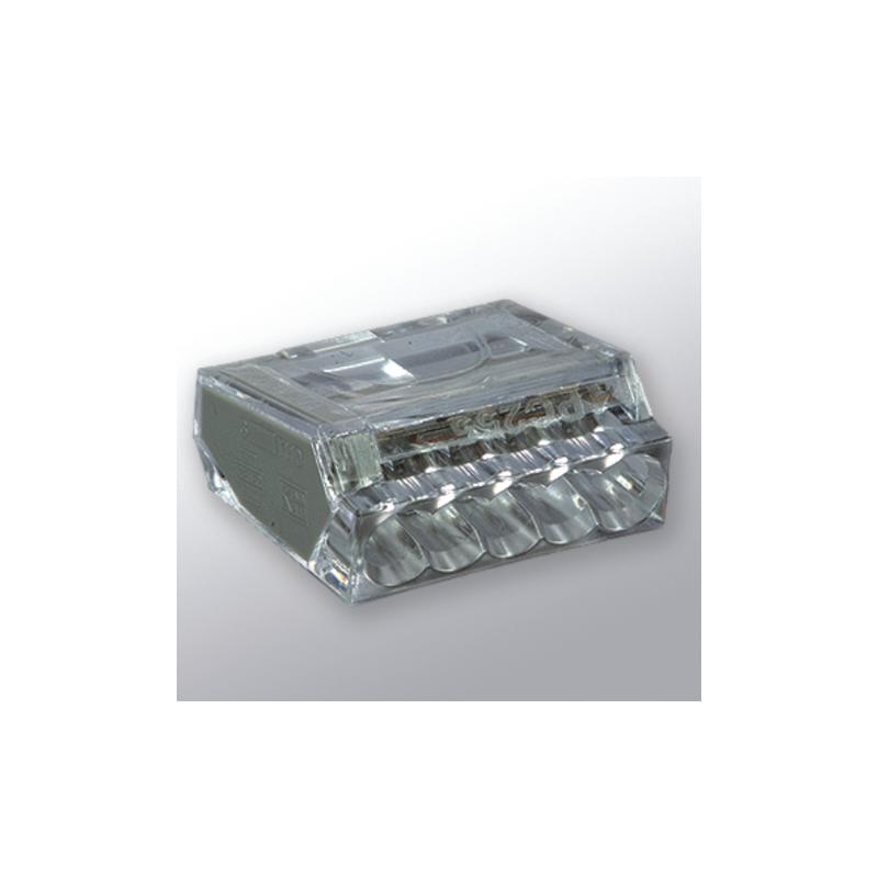WAPRO PC255 krabicová WAPRO svorka bezšroubová, 1 - 2,5 mm2, 5 pólová, průhledná / šedé odlišení
