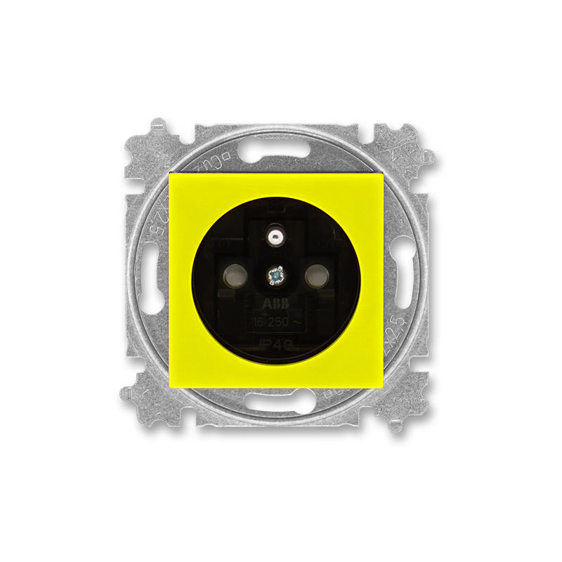ABB 5519H-A02357 64 Zásuvka jednonásobná s ochranným kolíkem, s clonkami, žlutá/kouřová černá
