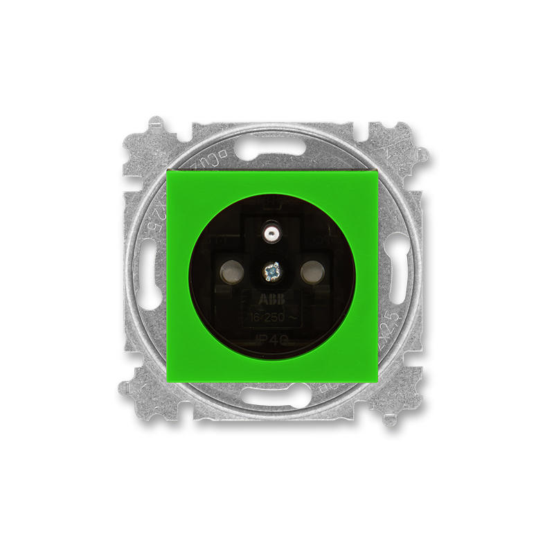 ABB 5519H-A02357 67 Zásuvka jednonásobná s ochranným kolíkem, s clonkami, zelená/kouř. černá