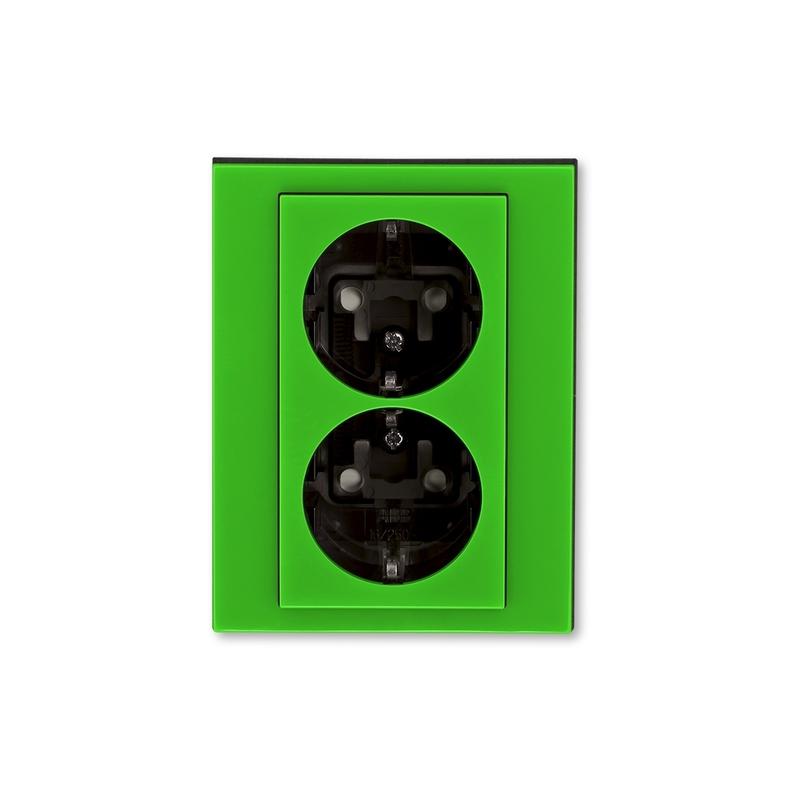 ABB 5522H-C03457 67 Zásuvka dvojnásobná s ochrannými kontakty (podle DIN), s clonkami, zelená/kouř. černá
