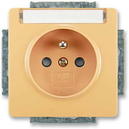 ABB 5518G-A02352 D1 Zásuvka jednonásobná s ochr. kolíkem, s clonkami, s popis. polem, béžová