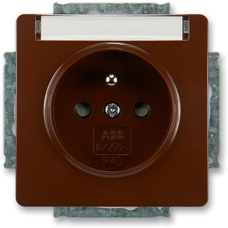 ABB 5518G-A02352 H1 Zásuvka jednonásobná s ochr. kolíkem, s clonkami, s popis. polem, hnědá