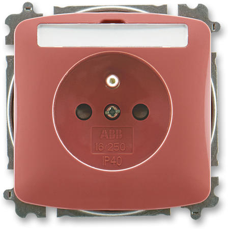 ABB 5519A-A02352 R2 Zásuvka jednonásobná s ochranným kolíkem, s clonkami, s popisovým polem, vřesová červená