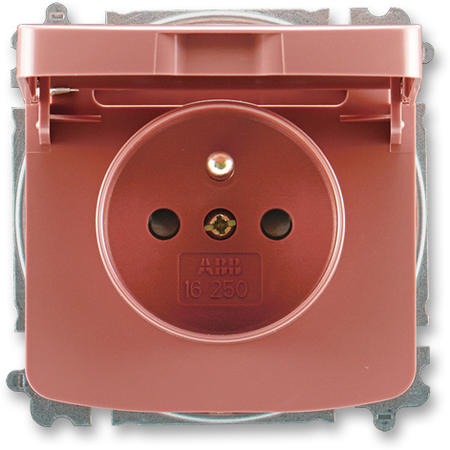ABB 5519A-A02397 R2 Zásuvka jednonásobná s ochranným kolíkem, s clonkami, s víčkem, vřesová červená