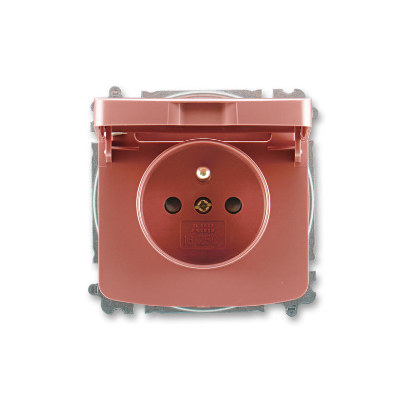 ABB 5519A-A02397 R2 Zásuvka jednonásobná s ochranným kolíkem, s clonkami, s víčkem, vřesová červená