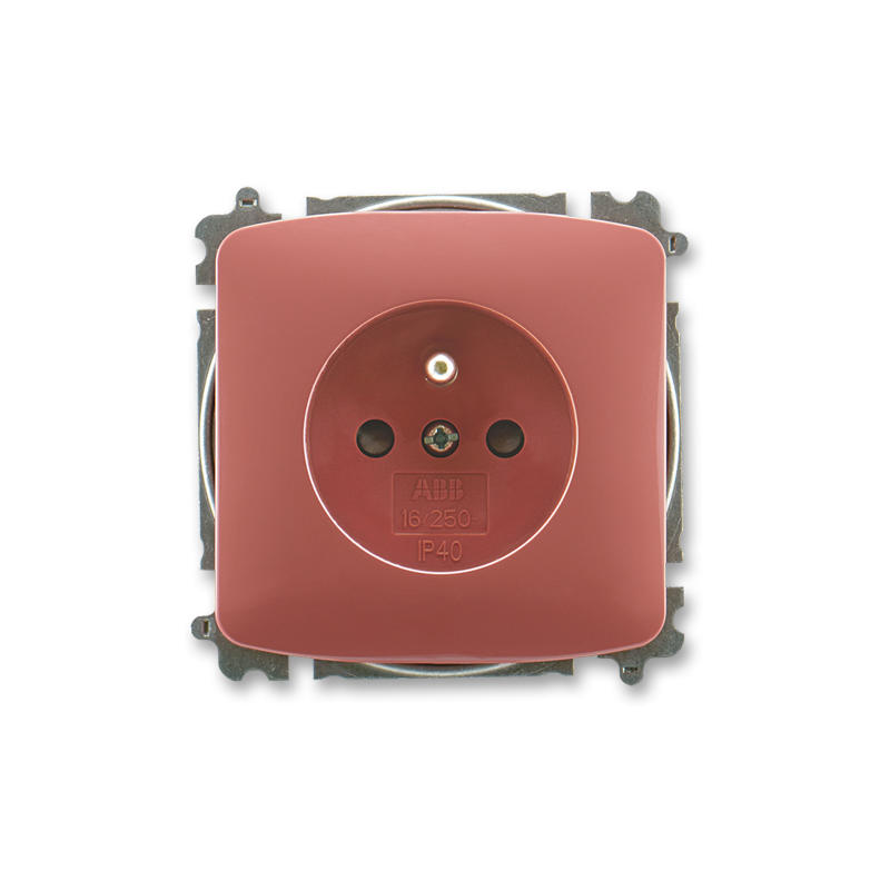ABB 5519A-A02357 R2 Zásuvka jednonásobná s ochranným kolíkem, s clonkami, vřesová červená