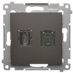 Simon DGHRJ45.01/46 Zásuvka HDMI + datová RJ45 kat.6 hnědá matná, metalizovaná