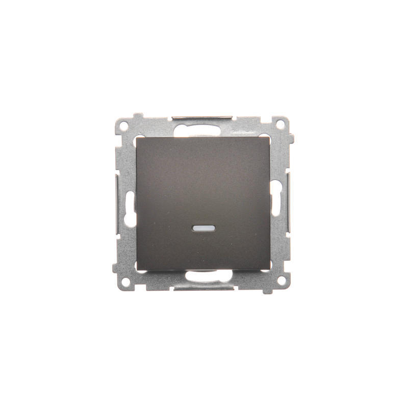 Simon DW1L.01/46 Spínač jednopólový, s orientačním LED podsvětlením, řazení 1So (přístroj s krytem) 10AX 250V, bezšroubové, hnědá matná, metalizovaná