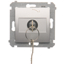 Simon DP1K.01/43 Časový spínač na klíč (tlačítko) 2 polohový „0-I” (přístroj s krytem) 5A 250V, pro pájení, stříbrná