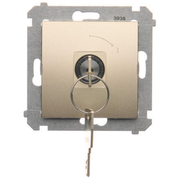 Simon DP1K.01/44 Časový spínač na klíč (tlačítko) 2 polohový „0-I” (přístroj s krytem) 5A 250V, pro pájení, zlatá matná, metalizovaná