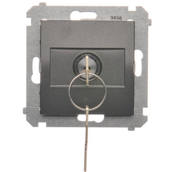 Simon DP1K.01/48 Časový spínač na klíč (tlačítko) 2 polohový „0-I” (přístroj s krytem) 5A 250V, pro pájení, antracit, metalizovaná