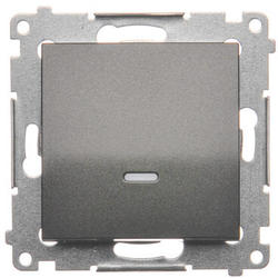 Simon DP1L.01/48 Ovládač zapínací, s orientačním LED podsvětlením bez piktogramu, řazení 1/0 So (přístroj s krytem) 10AX 250V, bezšroubové, antracit, metalizovaná